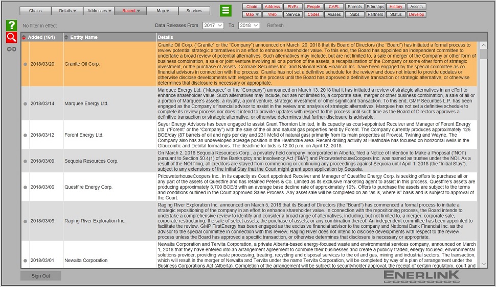 Recent Developments Screen