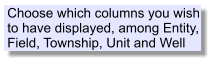 Choose which columns you wish to have displayed, among Entity, Field, Township, Unit and Well
