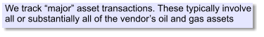 We track major asset transactions. These typically involve all or substantially all of the vendors oil and gas assets